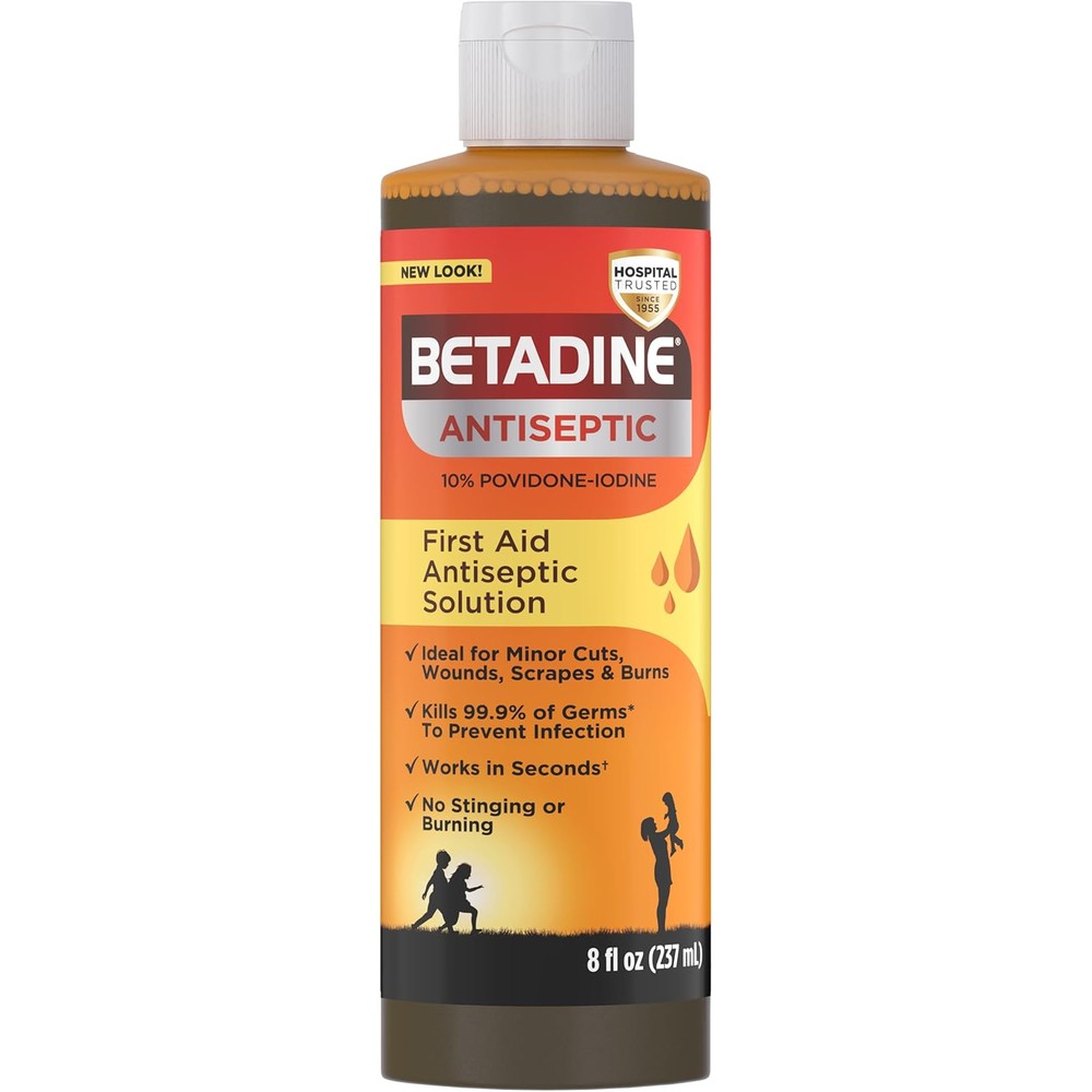 Betadine Antiseptic First Aid Solution front view bottle for infection protection