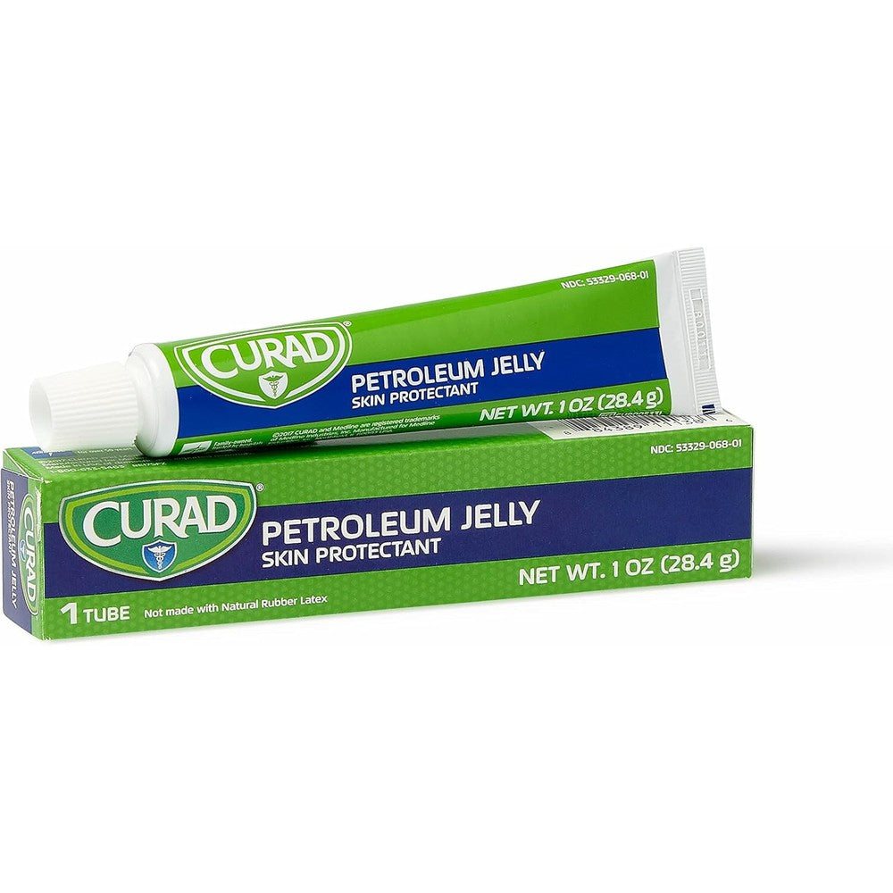 Curad Petroleum Jelly Skin Protectant 1 Ounce Tube front view showing branding and ingredients