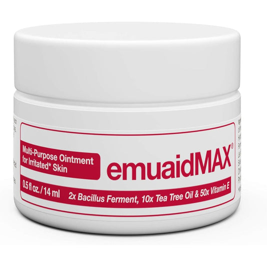 Emuaid EMUAIDMAX Ointment maximum strength 2 ounce front view container for itchy skin relief.