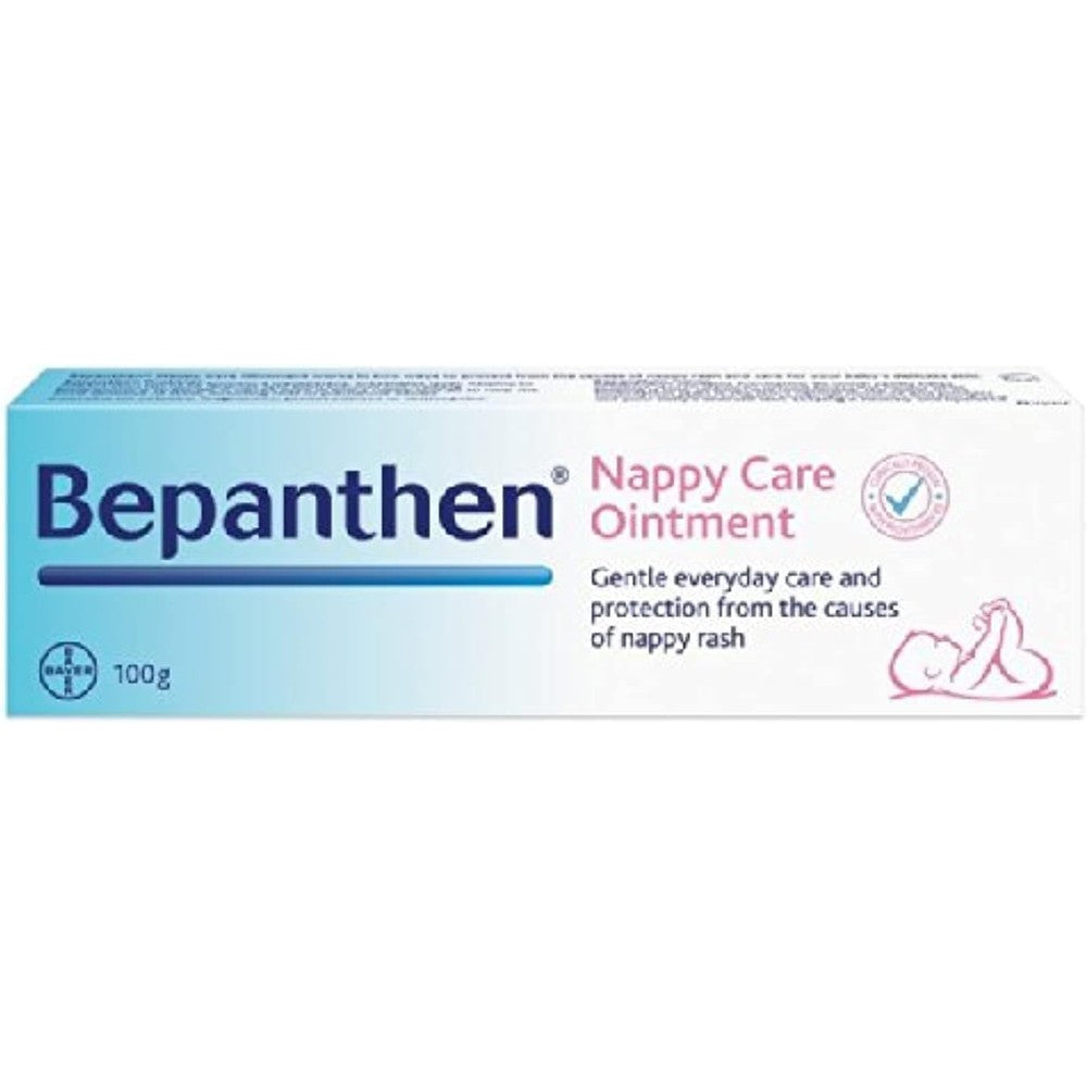 Bepanthen Nappy Care Ointment 100g front view for baby diaper rash protection.