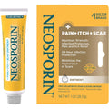 Neosporin Pain Itch and Scar triple antibiotic ointment box front view for wound care.