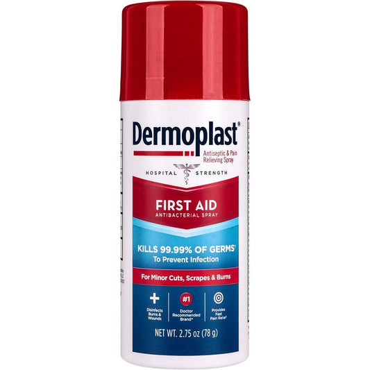 Dermoplast First Aid Spray 2.75 Ounce front view bottle for antiseptic wound care