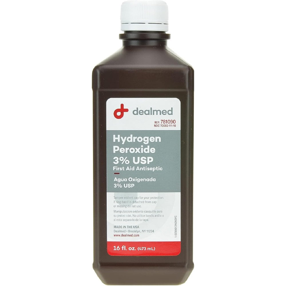 Dealmed Hydrogen Peroxide 3 Percent USP front view bottle for medical first aid kit