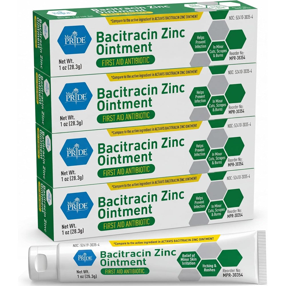 MED PRIDE Bacitracin Zinc Ointment front view of first aid tube for infection prevention