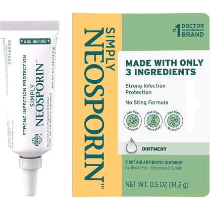 Neosporin Simply Formula three ingredient first aid antibiotic ointment front packaging view