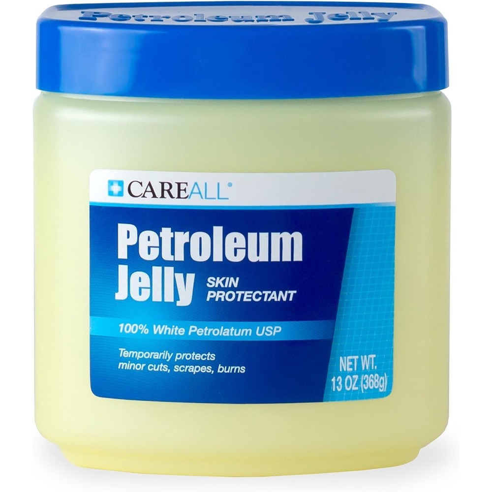 CareAll Pure White Petroleum Jelly thirteen ounce jar front view showcasing skin protectant formula.