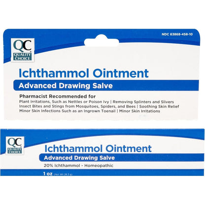 Quality Choice Ichthammol Ointment 20 percent drawing salve front view for splinter removal.