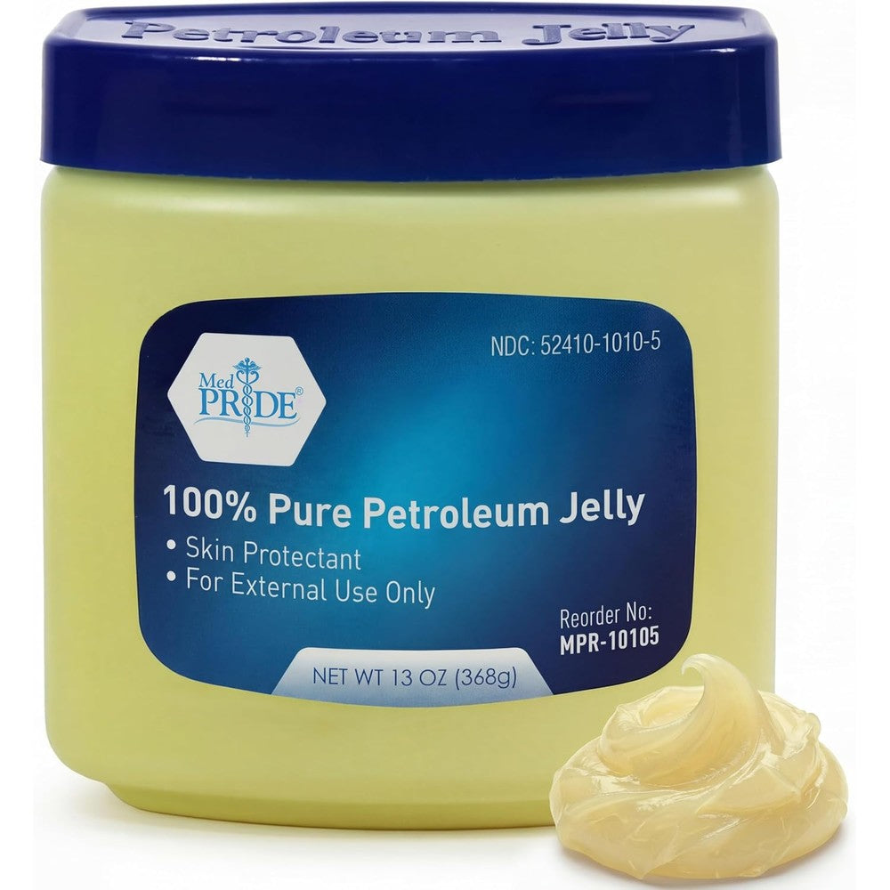 MED PRIDE pure white petroleum jelly thirteen ounce tub front view skin protectant moisturizer