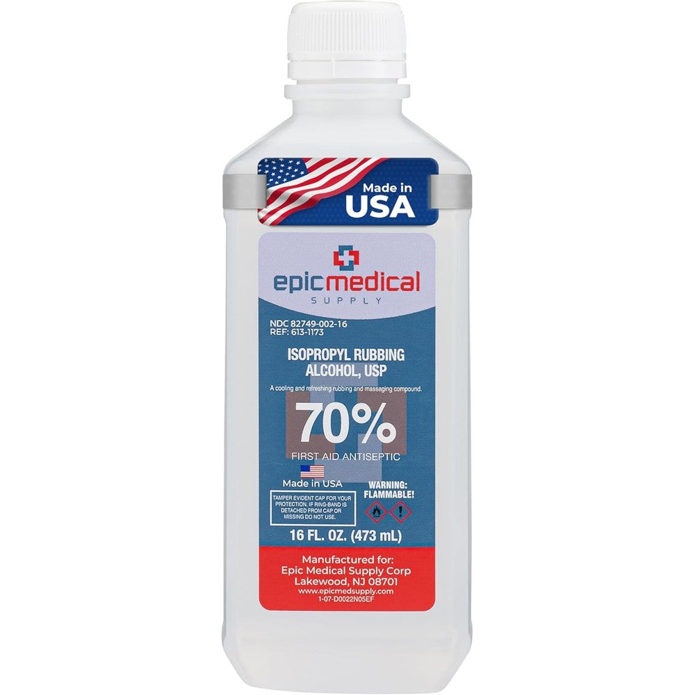 Epic Medical Supply 70 percent isopropyl rubbing alcohol 16 fluid ounces bottle front view