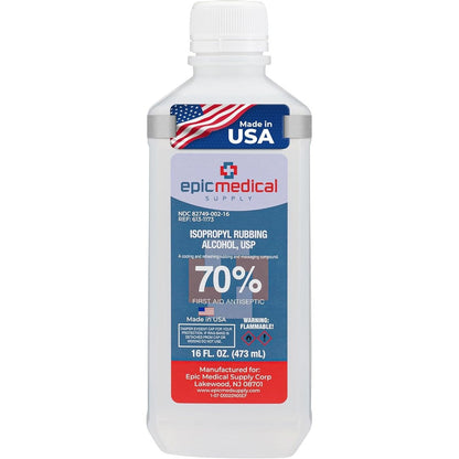 Epic Medical Supply 70 percent isopropyl rubbing alcohol 16 fluid ounces bottle front view