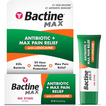 Bactine MAX Antibiotic and Pain Relieving Ointment front view packaging