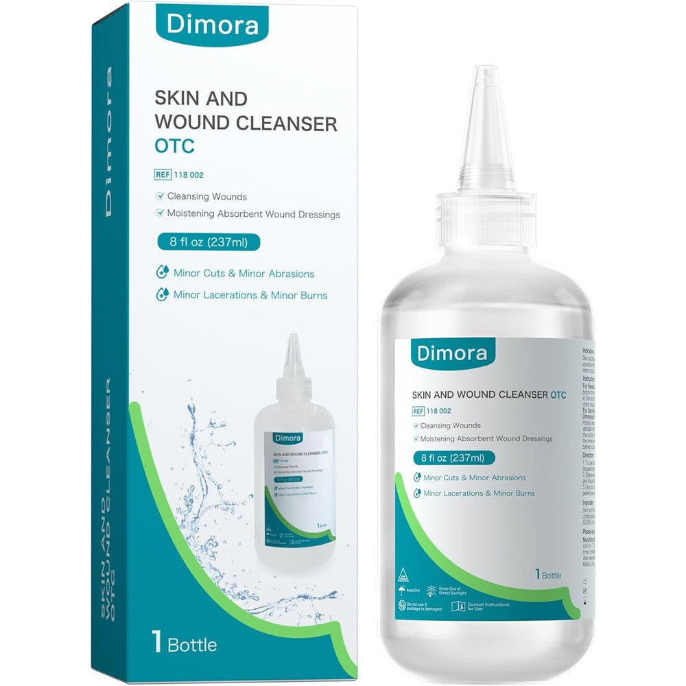 Dimora Skin and Wound Cleanser 8 ounce bottle front view for first aid antiseptic care.