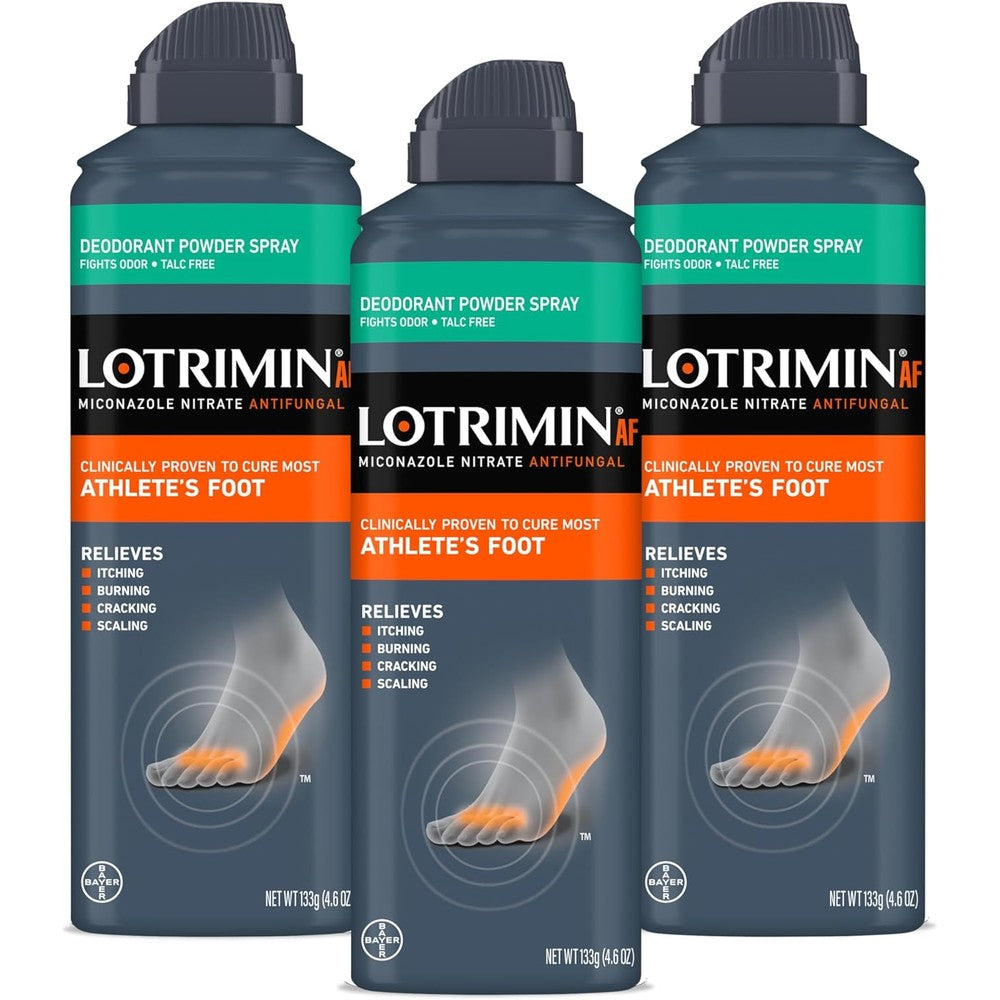 Lotrimin Medicated Deodorant Powder Spray pack of 3 front view showing antifungal benefits
