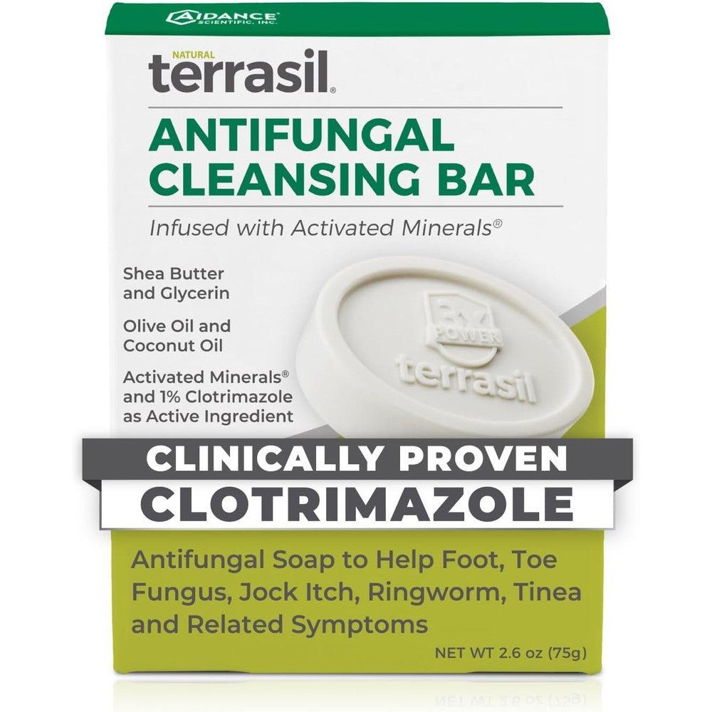 Terrasil Antifungal Soap Bar front packaging for ringworm and jock itch relief.