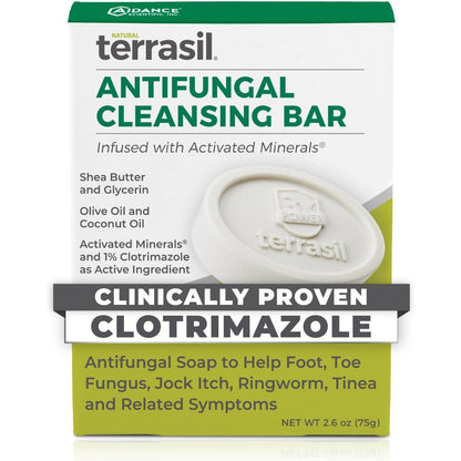 Terrasil Antifungal Soap Bar front packaging for ringworm and jock itch relief.