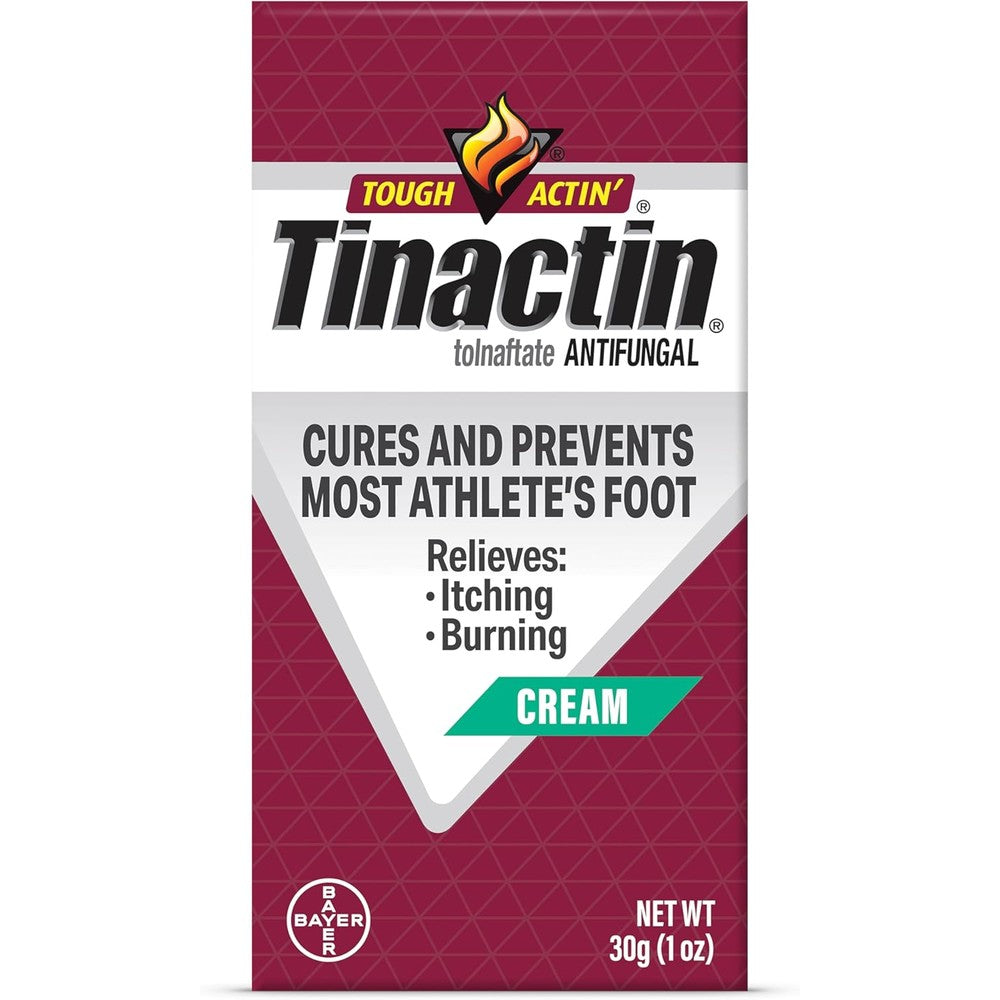 Tinactin Antifungal Cream packaging front view showing tolnaftate one percent athlete's foot treatment