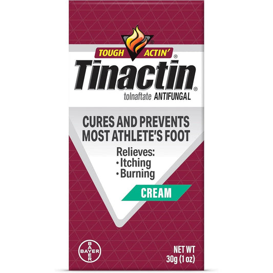 Tinactin Antifungal Cream packaging front view showing tolnaftate one percent athlete's foot treatment
