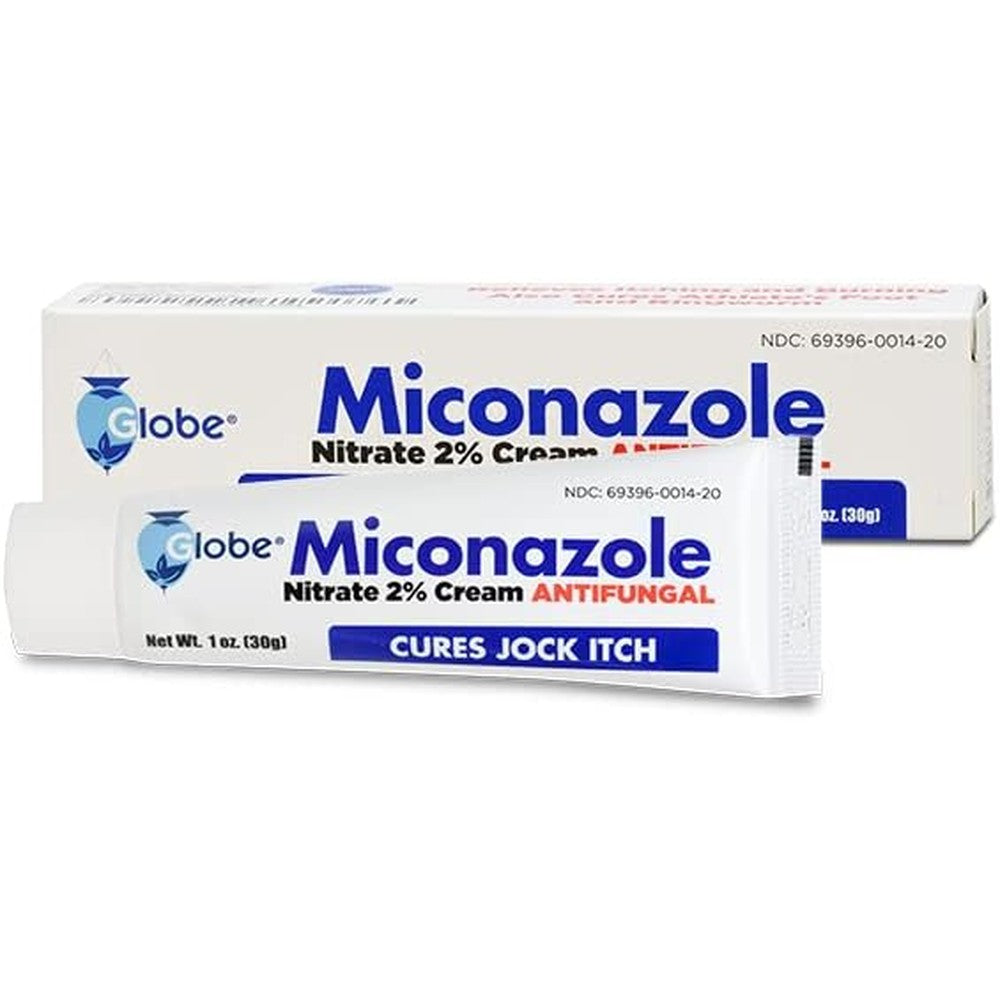Globe Miconazole Nitrate Antifungal Cream front view packaging box and tube