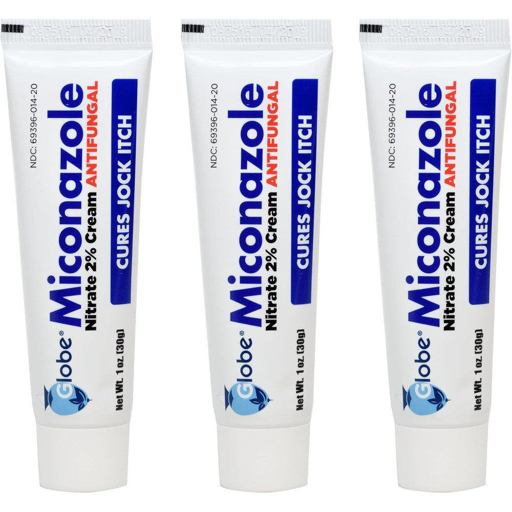 Globe Miconazole Nitrate 2% Antifungal Cream front view of three pack