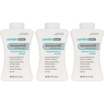 Comfort Zone Miconazorb Antifungal Powder front view bottle pack for athlete's foot relief
