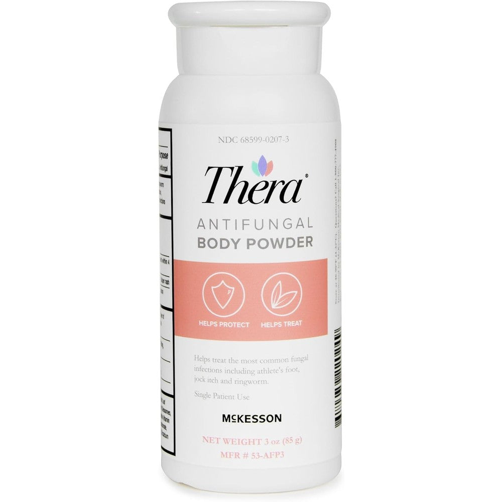 Thera Antifungal Body Powder 3 Ounce shaker bottle front view for athlete's foot relief.