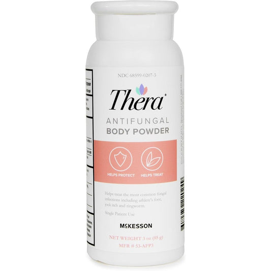 Thera Antifungal Body Powder 3 Ounce shaker bottle front view for athlete's foot relief.