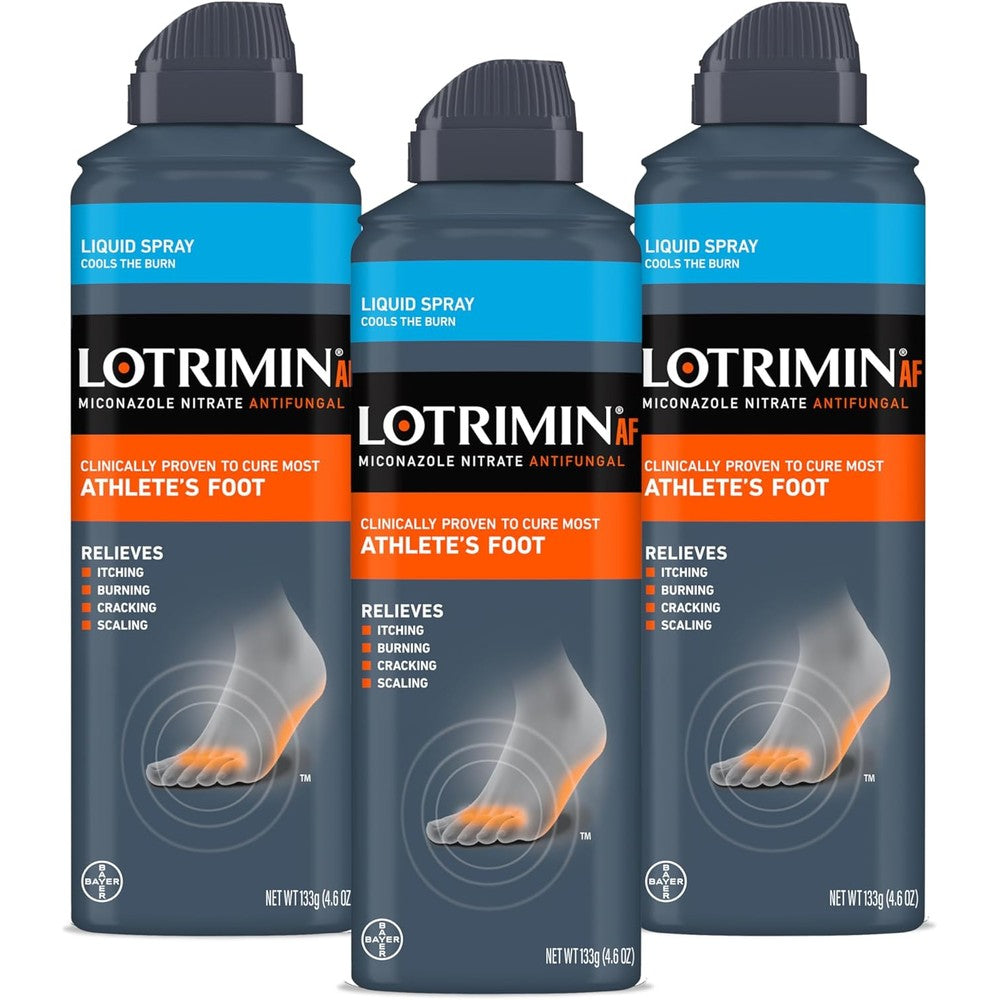 Lotrimin AF Athlete's Foot Liquid Spray front view of three pack packaging