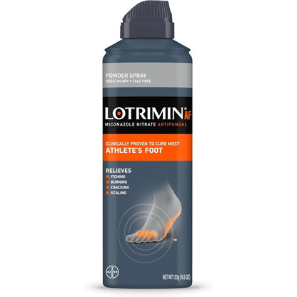 Lotrimin AF Athlete's Foot Powder Spray pack of 3 front view showing antifungal benefits.