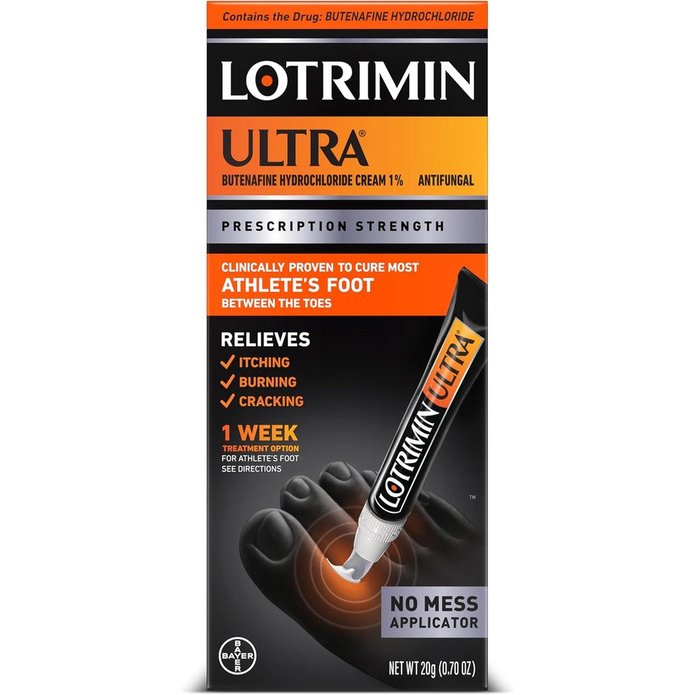 Lotrimin Ultra No Touch Applicator cream tube front view for athlete's foot treatment.