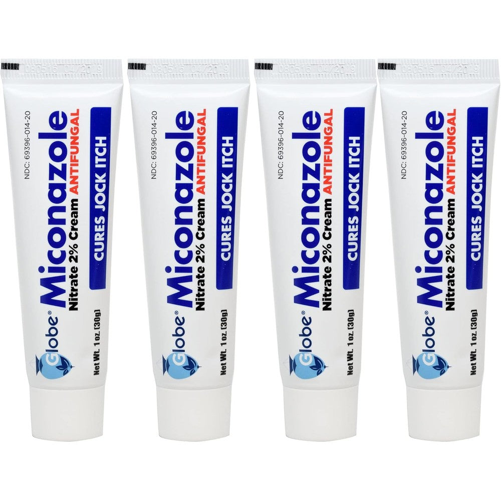 Globe Miconazole Nitrate 2% Antifungal Cream front view of the four pack retail packaging.