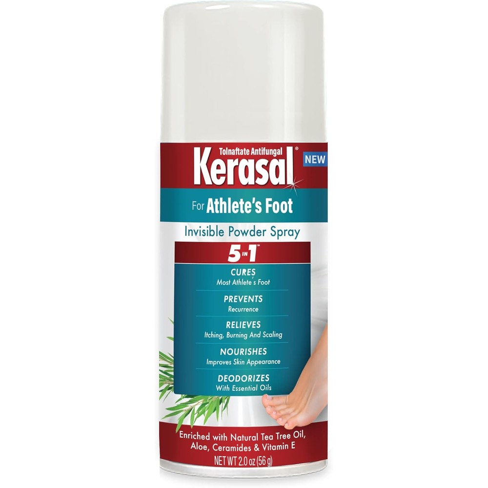 Kerasal 5-In-1 Athlete's Foot Invisible Powder Spray front view antifungal treatment.