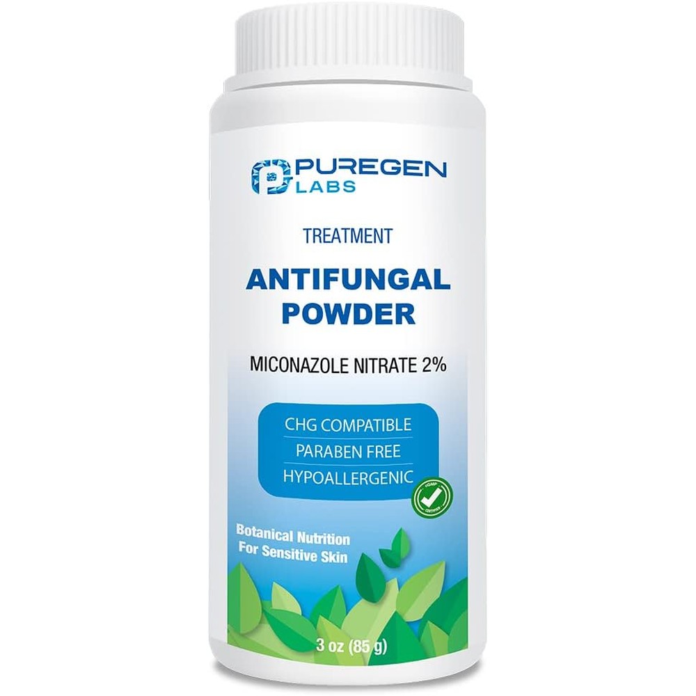 Puregen Labs Antifungal Powder 3 Ounce front packaging view for athlete's foot treatment.