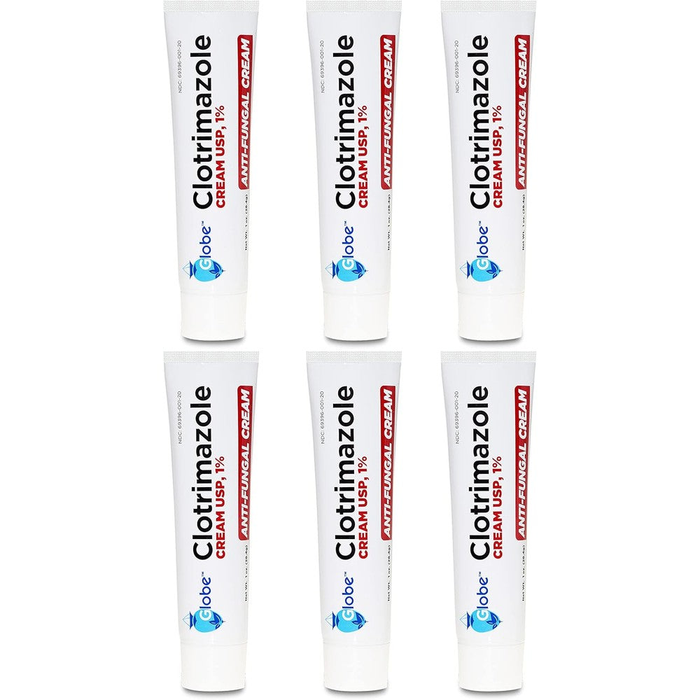 Globe Clotrimazole Antifungal Cream 1% USP 6 pack front view athlete's foot treatment