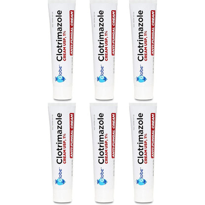 Globe Clotrimazole Antifungal Cream 1% USP 6 pack front view athlete's foot treatment