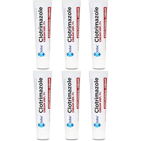 Globe Clotrimazole Antifungal Cream 1% USP 6 pack front view athlete's foot treatment