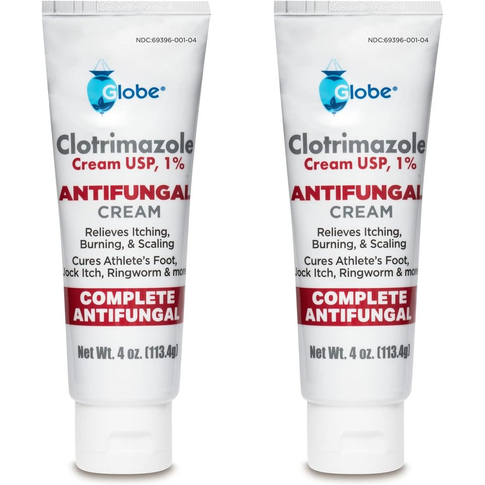 Globe Clotrimazole Antifungal Cream 1% USP front view pack of two