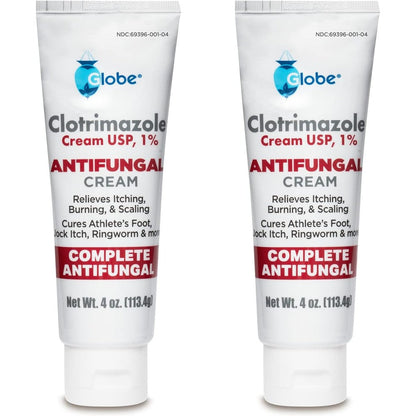 Globe Clotrimazole Antifungal Cream 1% USP front view pack of two
