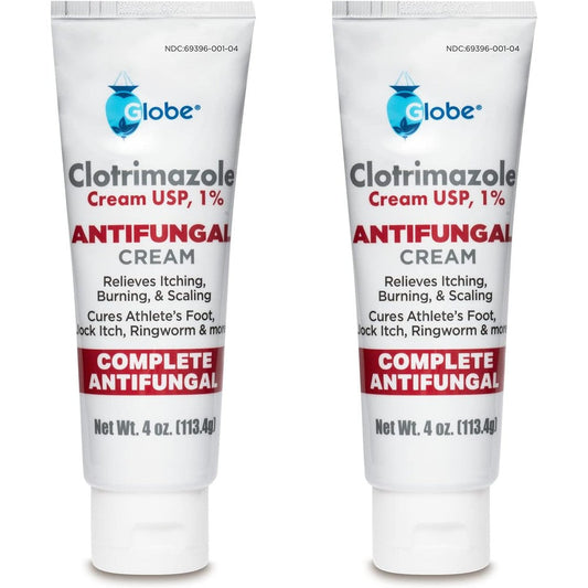 Globe Clotrimazole Antifungal Cream 1% USP front view pack of two