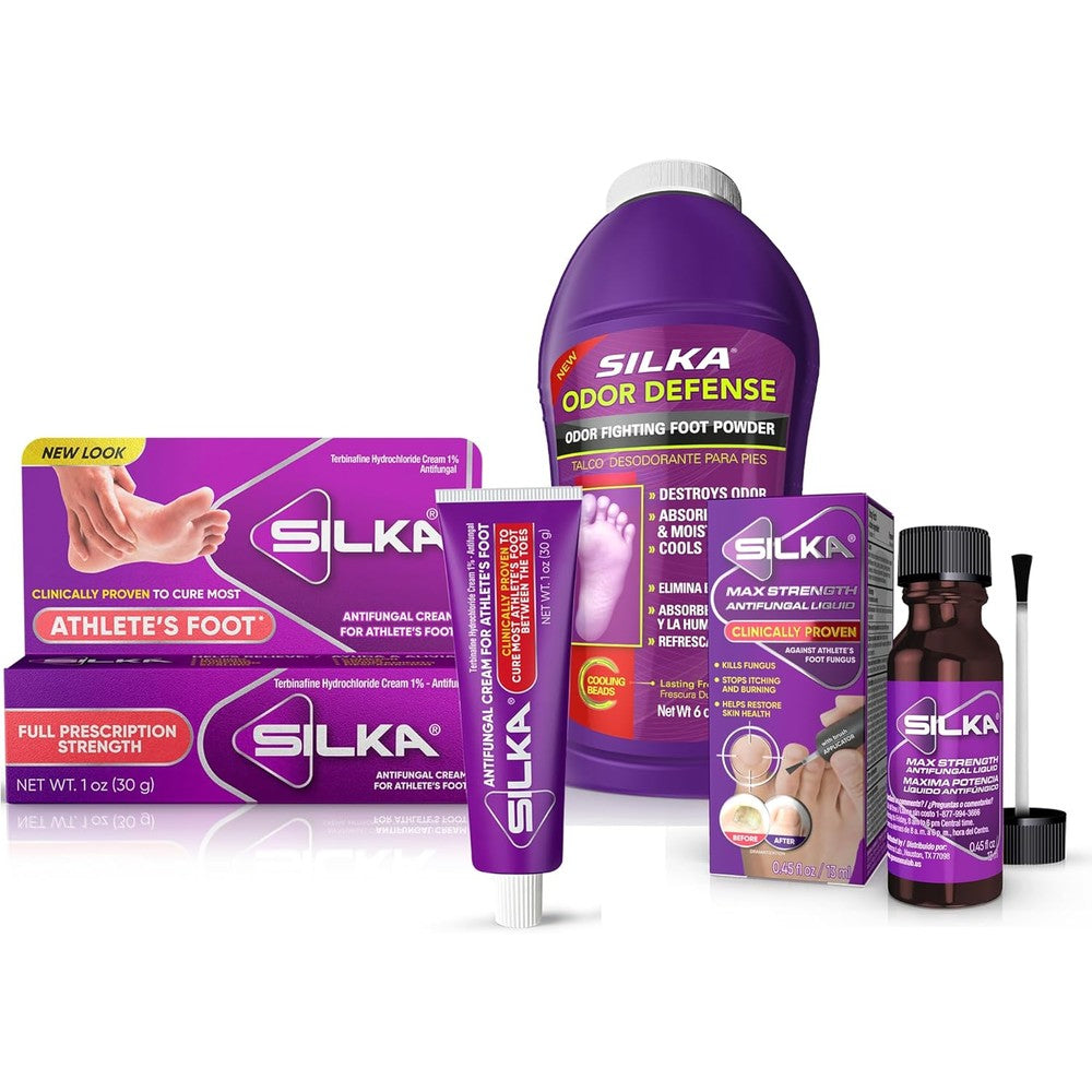 Silka Emergency Foot Care Kit front view showing antifungal liquid and powder