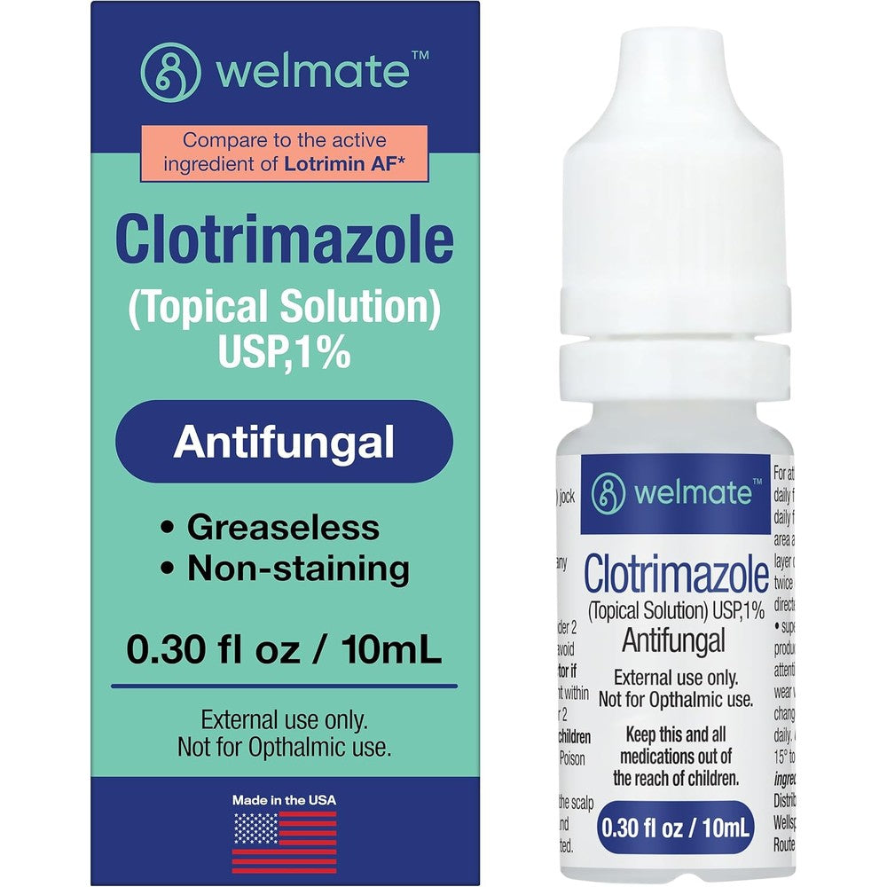 WELMATE Clotrimazole 1 percent antifungal topical solution front view bottle for athlete's foot relief