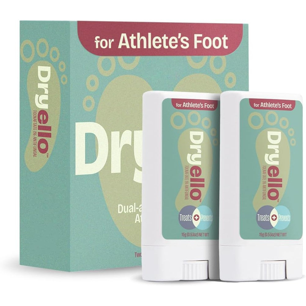 Dryello Athlete's Foot Treatment Stick front packaging view showcasing the 1 percent tolnaftate antifungal formula.