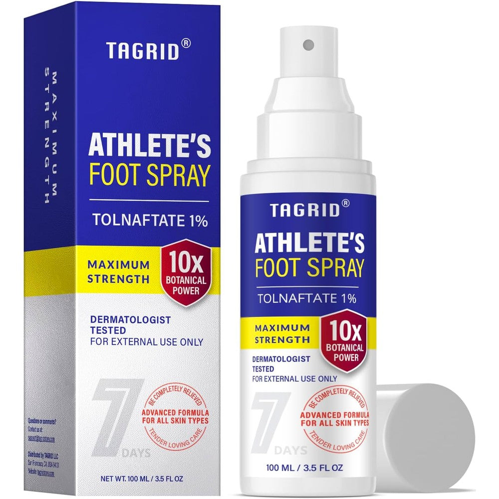 TAGRID maximum strength antifungal spray front view for athlete's foot treatment.