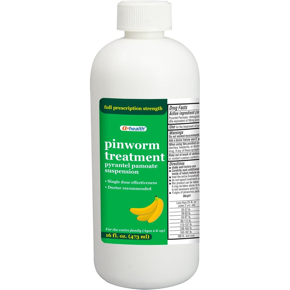 A+Health Pinworm Treatment front view bottle for family deworming