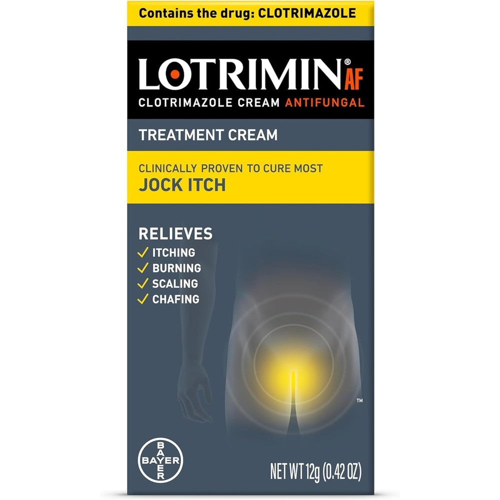 Lotrimin AF Jock Itch Antifungal Cream front packaging for tinea cruris treatment.