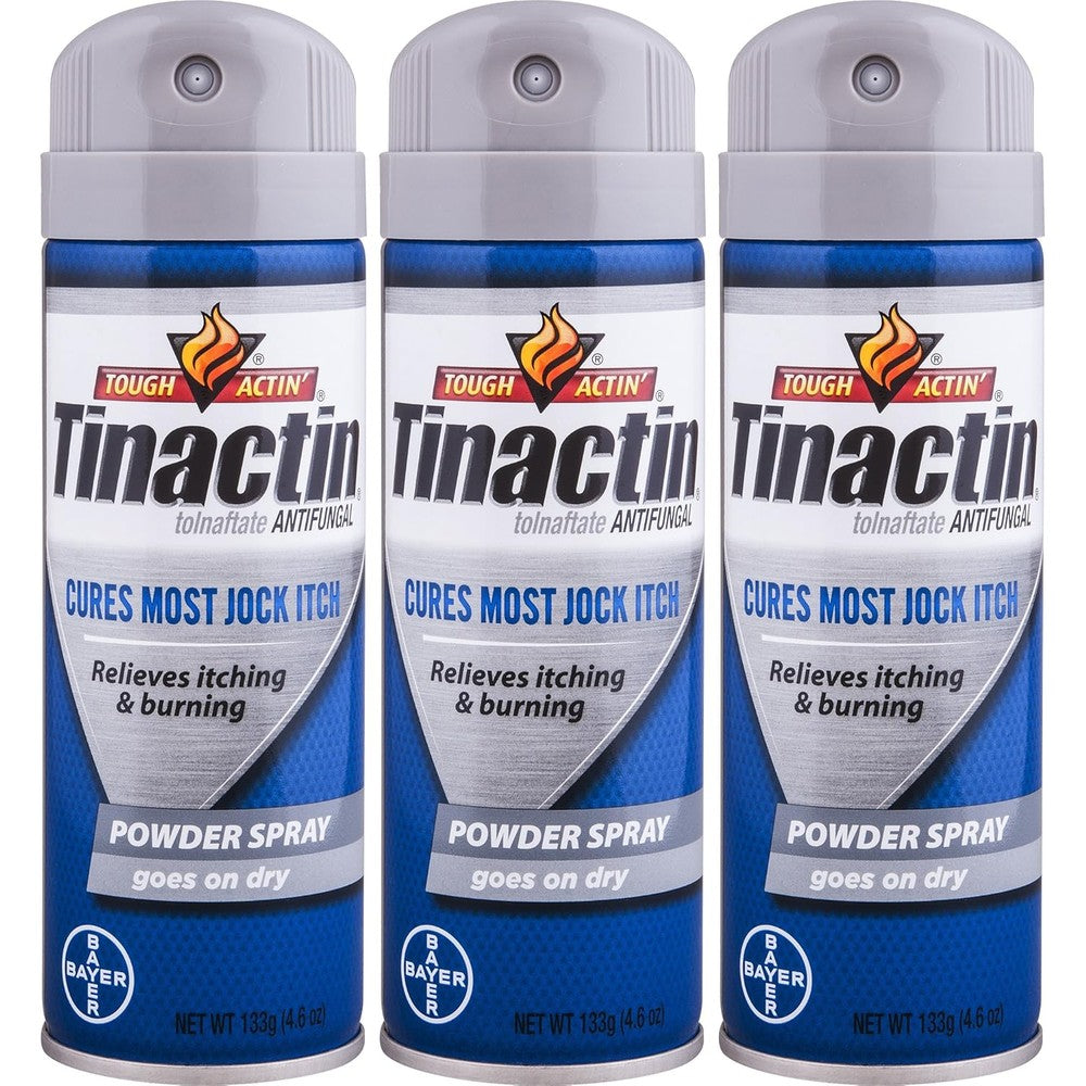 Tinactin Jock Itch Powder Spray 3 pack front view for antifungal treatment