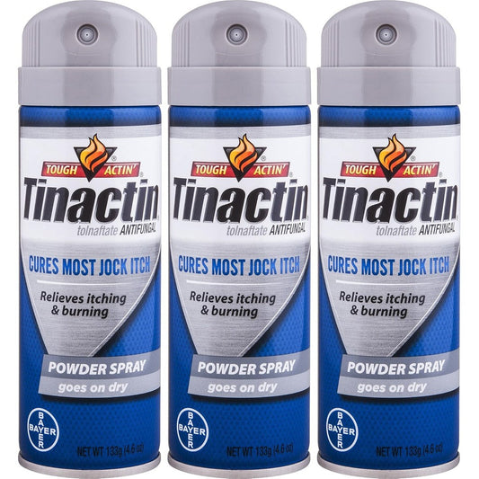 Tinactin Jock Itch Powder Spray 3 pack front view for antifungal treatment