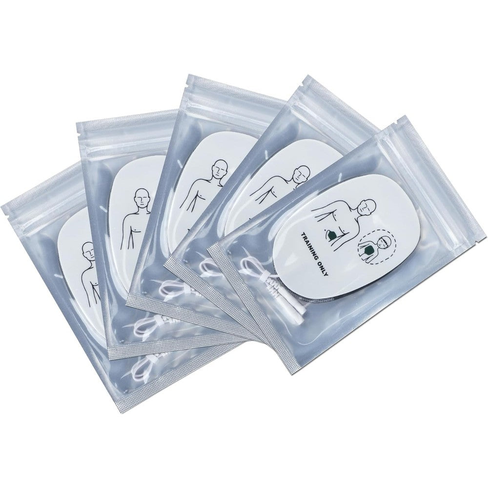 XFT AED Trainer Pads front view pack of five pairs for CPR practice.