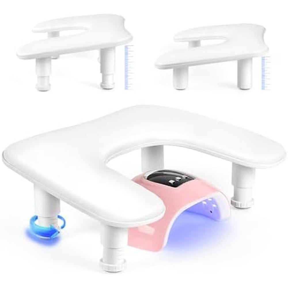 Adonafy U-Shaped Adjustable Nail Arm Rest For Manicure Tech White PU Leather Hand Support Stand
