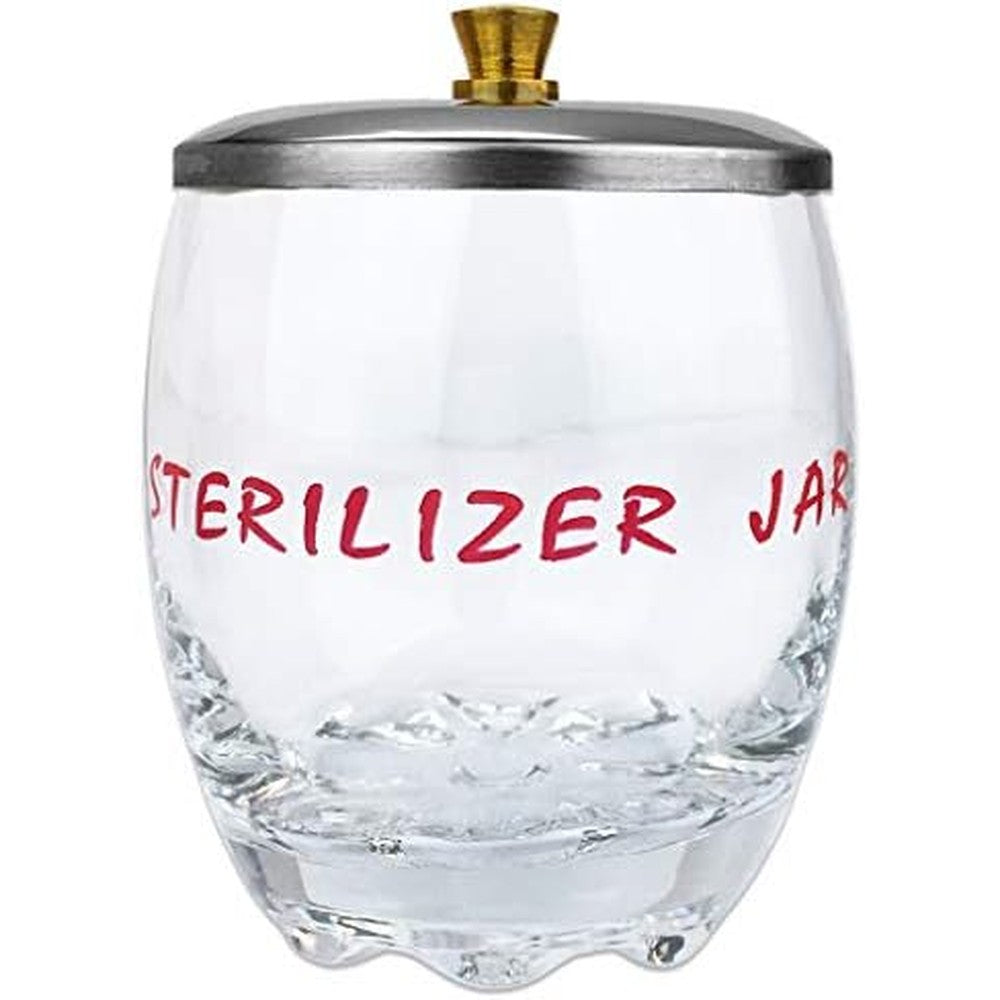 Beauticom disinfecting sterilizer jar with metal lid front view for salon tools