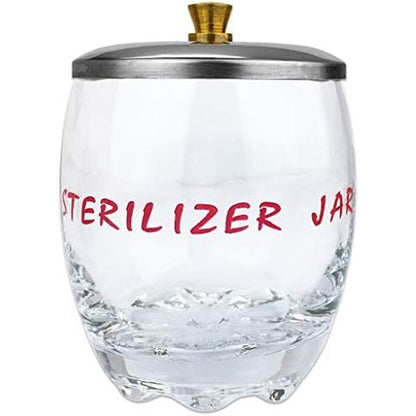Beauticom disinfecting sterilizer jar with metal lid front view for salon tools